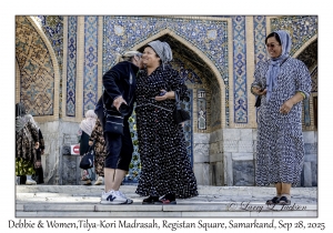 2025-09-28#2304 Debbie & Women, Tilya-Kori Madrasah, Registan Square, Samarkand, Uzbekistan