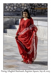 2025-09-28#2309 Posing, Ulugbek Madrasah, Registan Square, Samarkand, Uzbekistan