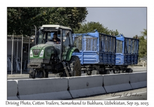 2025-09-29#2468 Driving Photo, Cotton Trailers, Samarkand to Bukhara, Uzbekistan