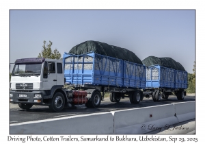 2025-09-29#2483 Driving Photo, Cotton Trailers, Samarkand to Bukhara, Uzbekistan