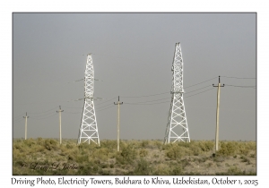 2025-10-01#2805 Driving Photo, Electricity Towers, Bukhara to Khiva, Uzbekistan