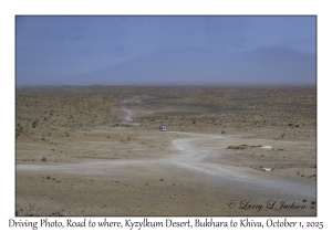 2025-10-01#2863 Driving Photo, Road to Where, Kyzylkum Desert, Bukhara to Khiva, Uzbekistan