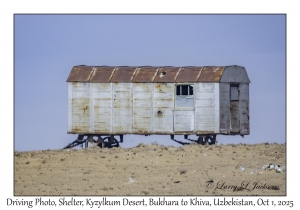 2025-10-01#2871 Driving Photo, Shelter, Kyzylkum Desert, Bukhara to Khiva, Uzbekistan