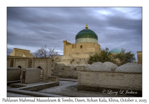 2025-10-02#3053 Pahlavan Mahmud Mausoleum & Tombs, Dawn, Itchan Kala, Khiva, Uzbekistan