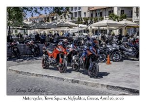 2026-04-26#6525 Motorcycles, Town Square, Nafpaktos, Greece
